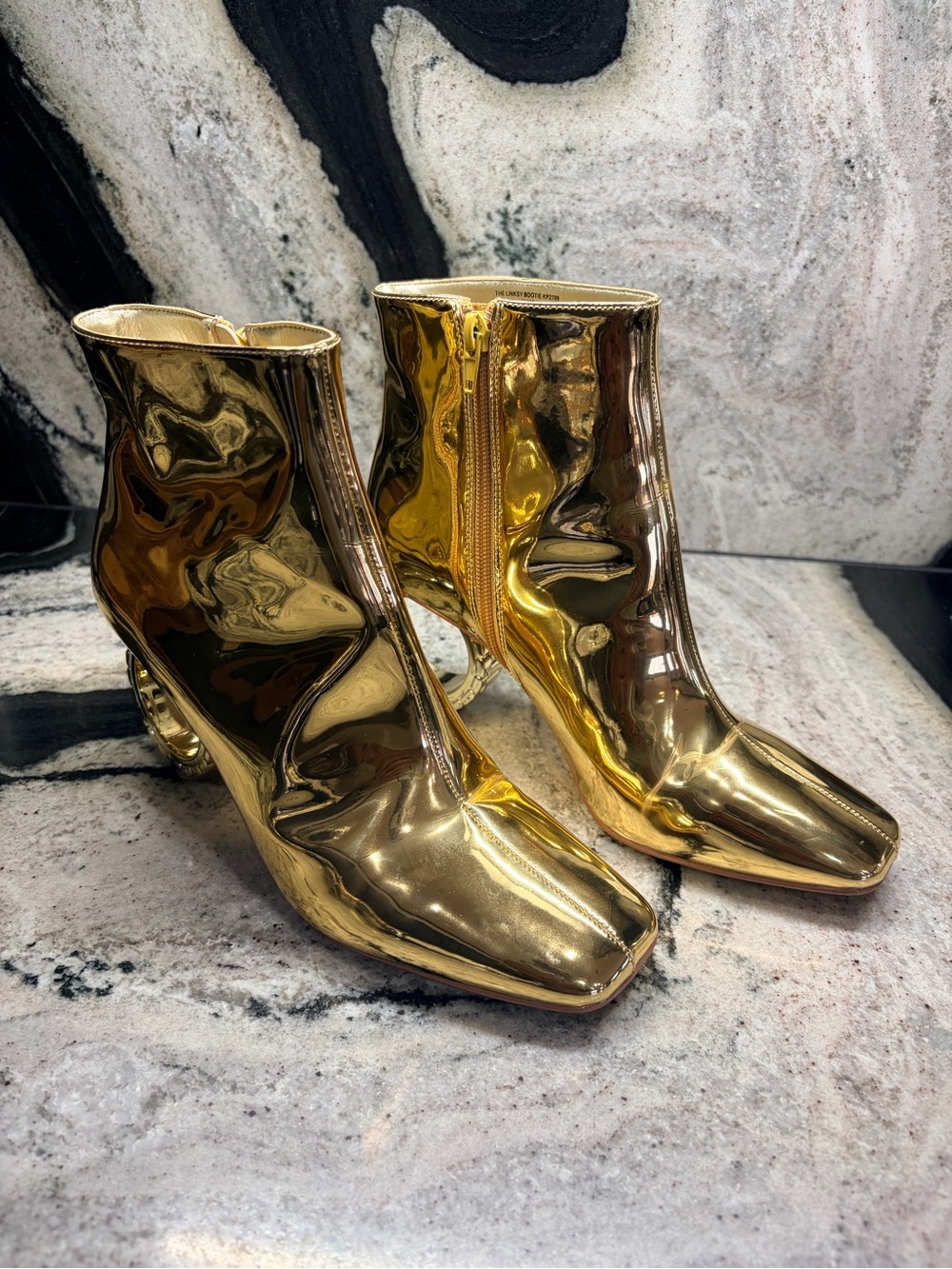 Katy Perry The Linksy Gold Metallic Watch Heel Ankle Boots Size 8
